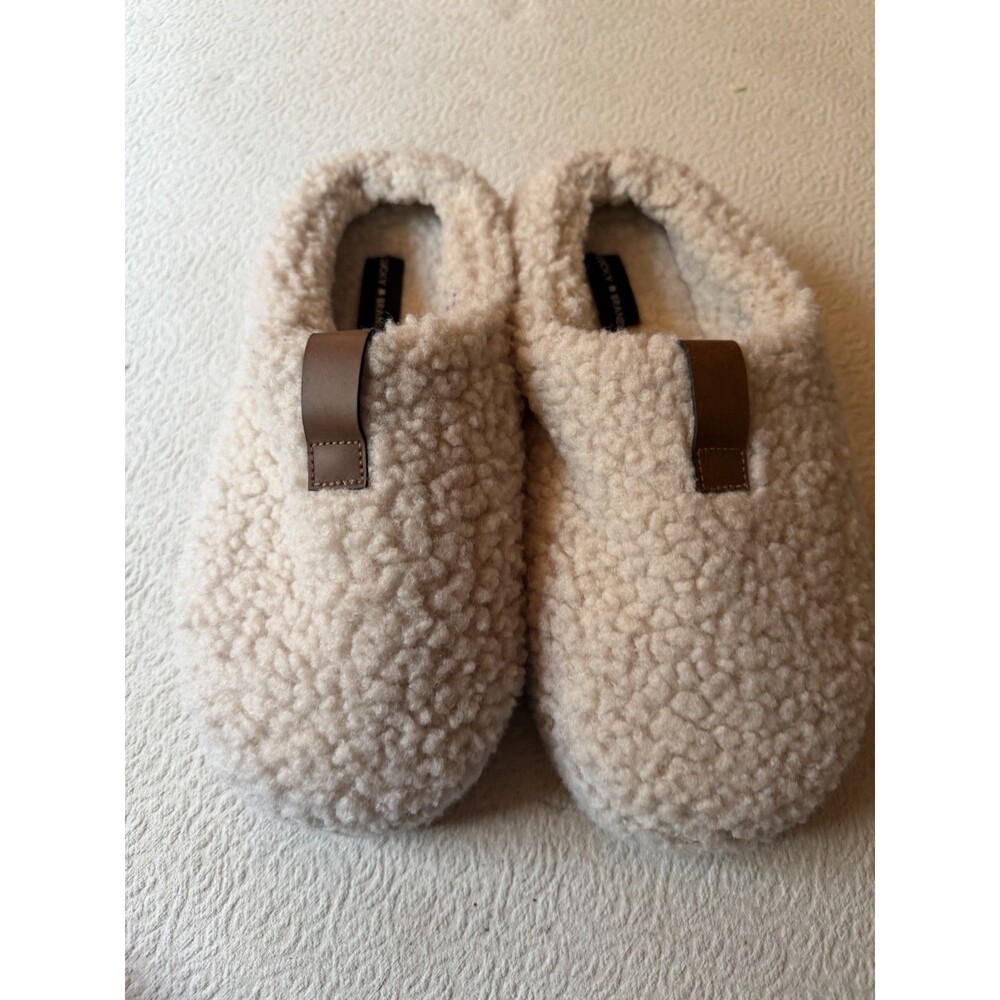 Lucky Brand Mens Sherpa Slippers Cream Faux Shearling House Shoes Size 10